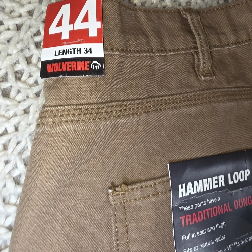 NWT Wolverine Hammerloop Carpenter Work Pants Men's 44x34 Beige Brown 100%cotton